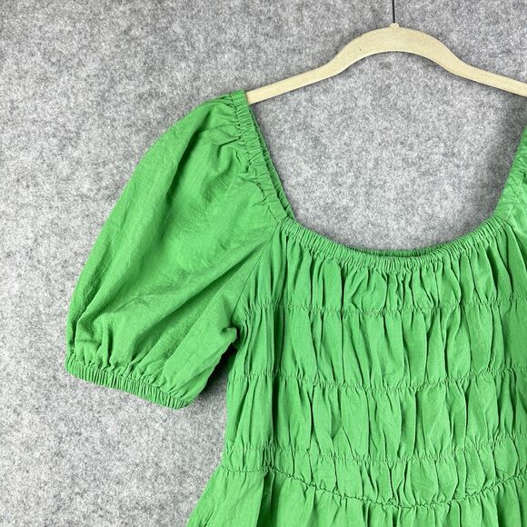 Hausen Mini Romper Womens Large Smocked Puff Sleeve Cottage Boho Pockets Stretch - Picture 3 of 16